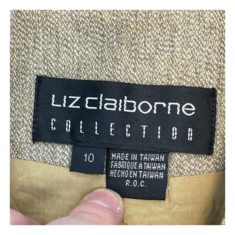Liz Claiborne Jacket Sweater Blazer Women's 10 Beige Hidden Zip Long Sleeve - Picture 2 of 8